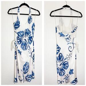 Ralph Lauren Collection White Blue Floral Halter Silk Dress Size 6 Purple Label